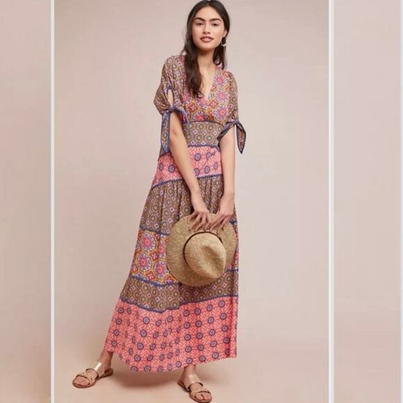 Maeve by Anthropologie Eder Tiered Floral Maxi Dress Size 4P - Picture 1 of 8